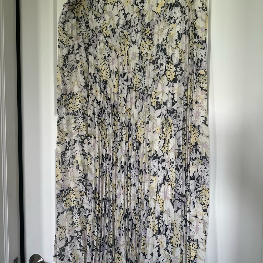 Floral Pleated Maxi Skirt - Black, White, Yellow